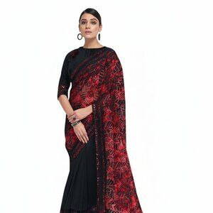 Elegant Red and Black Ethnic Designer Saree for Occasions